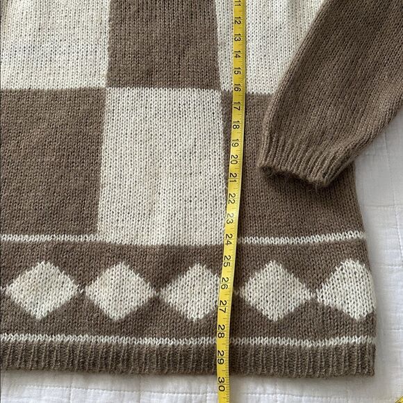 VTG Designers Originals Women’s L Mohair Blend Sweater Brown Beige Block Plaid - Picture 8 of 10
